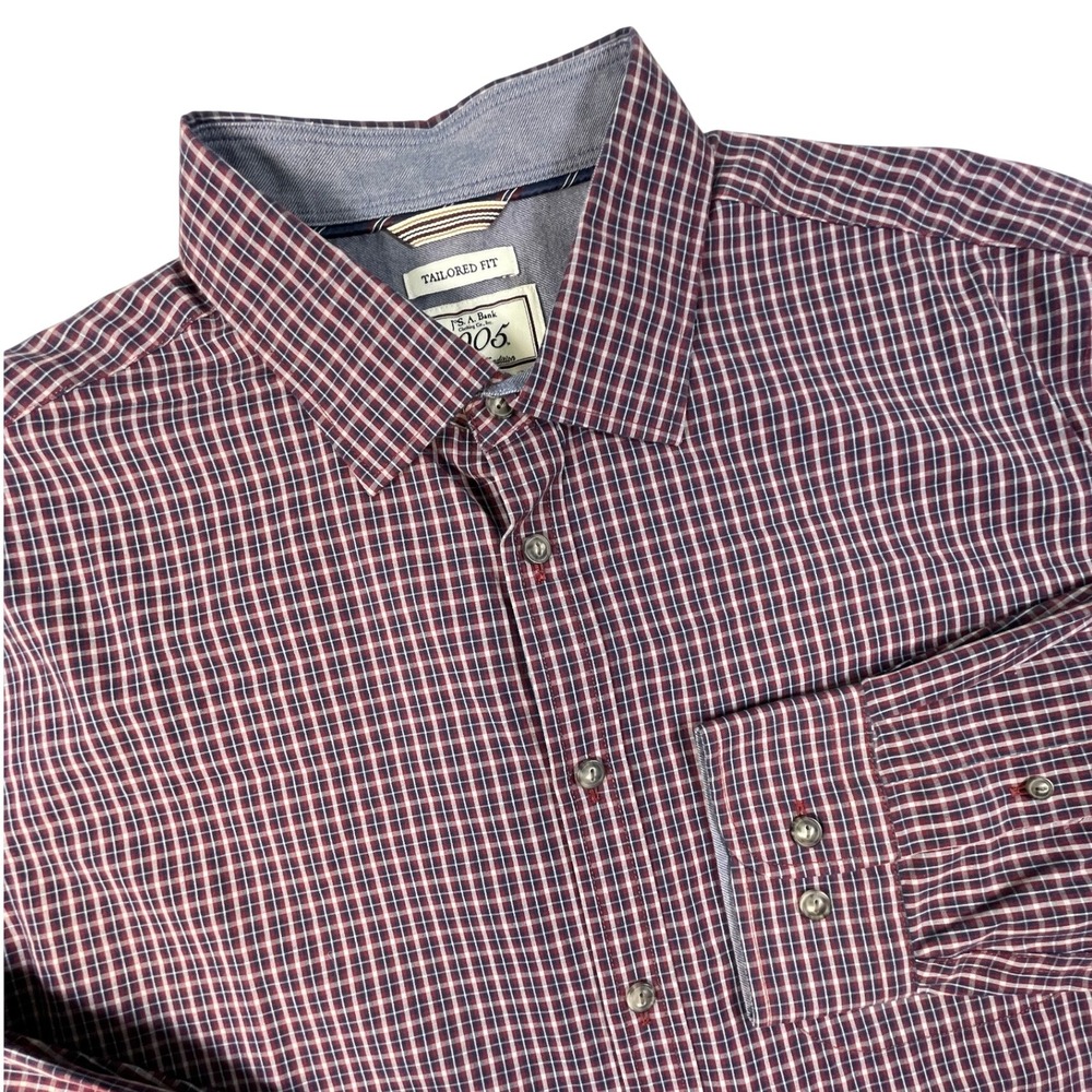 Jos. A. Bank Button Down Mens XL Red 1905 Tailored Fit Cotton Check Shirt